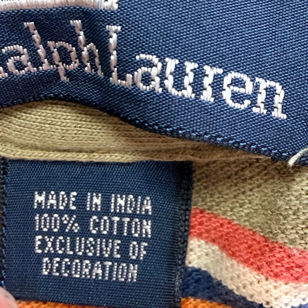 Vintage Polo Ralph Lauren Polo Shirt Men XL Tan Striped Fade Pique Cotton Pony‎